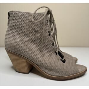 Eileen Fisher Slew Lace Up Bootie Womens 9 Gray Basket Weave Leather Peep Toe